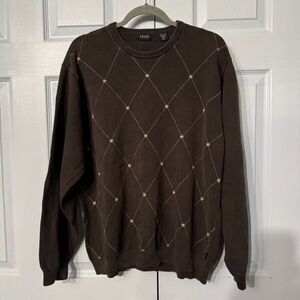Izod Argyle Pattern XL Men‎ Brown Cotton Sweater Preppy Style